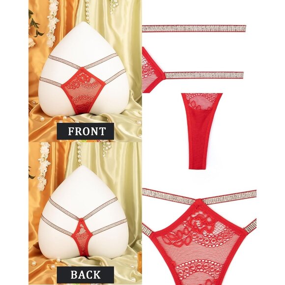 🆕Women's Red Polyamide Glitter Strappy Lace Sexy Breathable Underwear Panties - Picture 5 of 7
